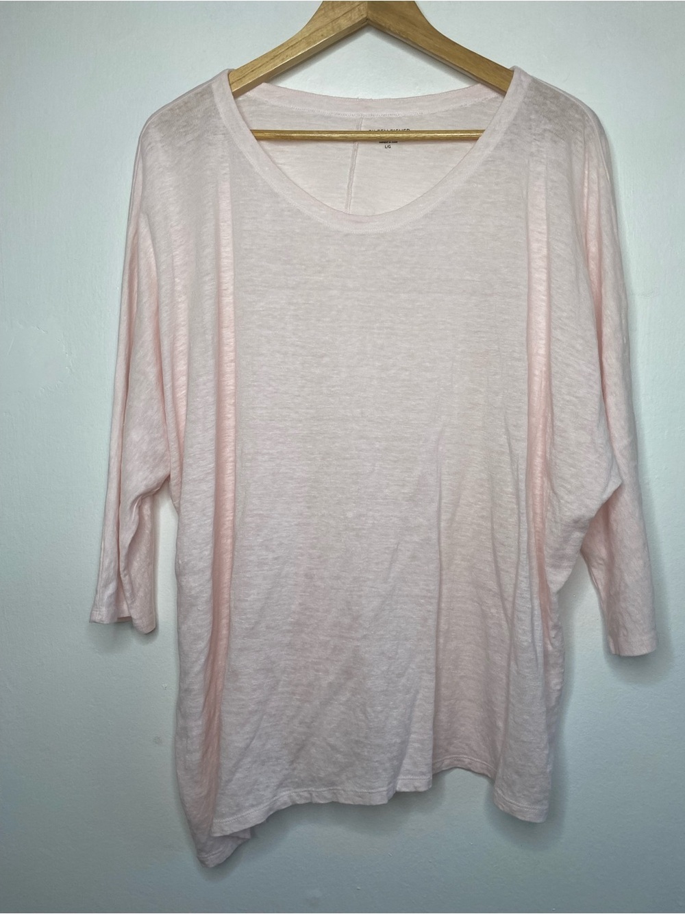 Eileen Fisher Organic Linen 3/4 Sleeve top Size L Slouchy Comfy